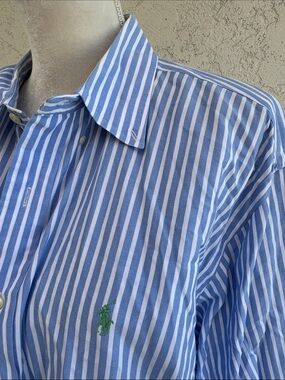 Ralph Lauren Blue & White Striped Cotton Button-Down Shirt green horse size XL